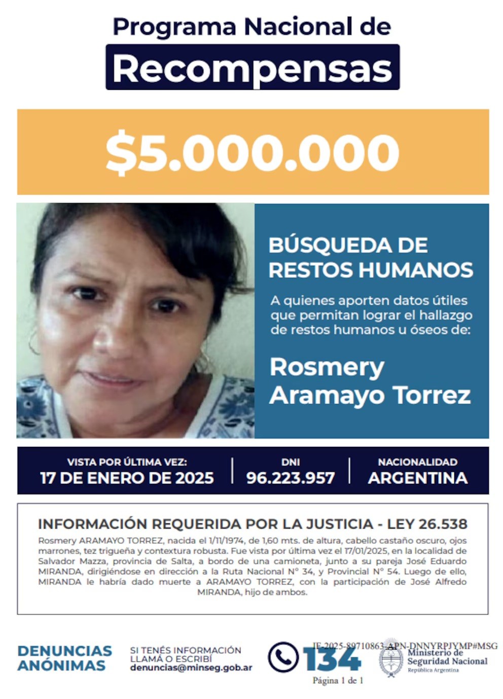 Recompensa millonaria para encontrar a Rosmery Aramayo: Buscan pistas sobre la mujer desaparecida en Salvador Mazza