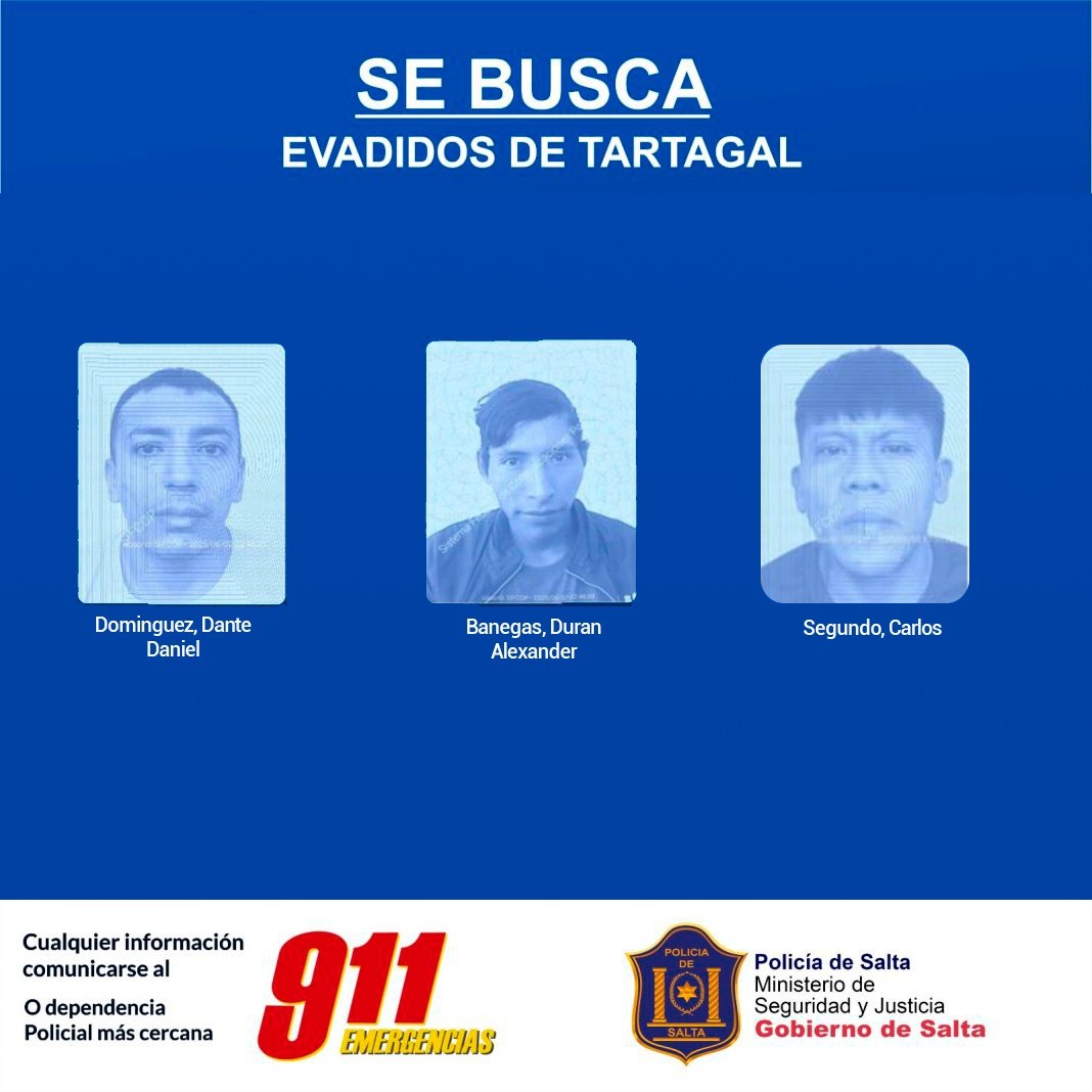Tartagal: Tres prófugos siguen siendo intensamente buscados tras la evasión en una comisaría