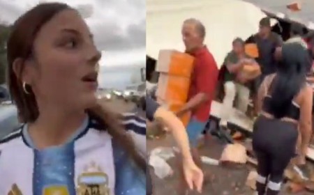 De accidente a botín: Volcó un camión y una influencer se filmó saqueando la carga